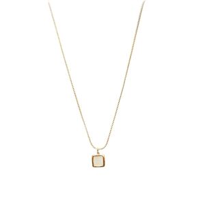 Stainless Steel Gold Overlay Necklace with Pearly White Pendant 18"-20" NWT